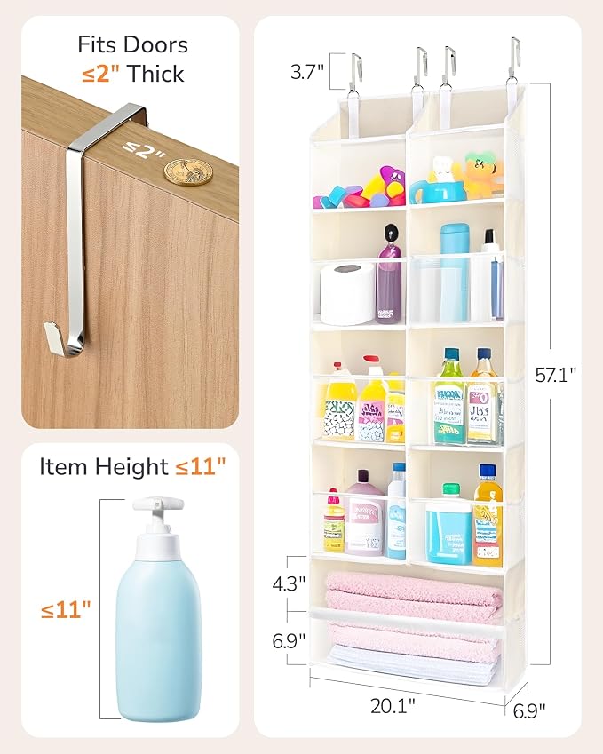 ULG Over the Door Organizer, 5-Tier Extra Large Hanging Storage with 10 Mesh Pockets, 100 lbs Capacity, Heavy Duty Door Organizer for Closet, Bedroom, Nursery Storage, Beige - Image 9