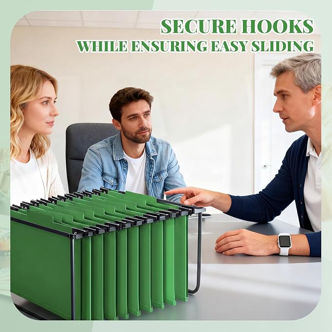 Henoyso 10 Pcs Hanging Classification Folders,2 Pocket Dividers,Green | Letter Size, Hanging File Folders with 2 Pockets, 3" Expansion, 6 Prong Fasteners, 1/3 Tab Cut, 6 Sections, Pressboard Manila - Image 6