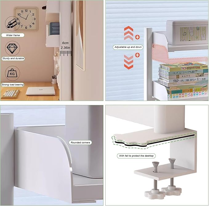Clamp On Desk Organizer Shelf, White Desk Extender Pegboard Workstation,Computer Desk Accessories for Office, Privacy Panel for Gaming Desk,23.6/31.4/39.3in Desktop Shelving (white, 60cm/23.6in) - Image 7