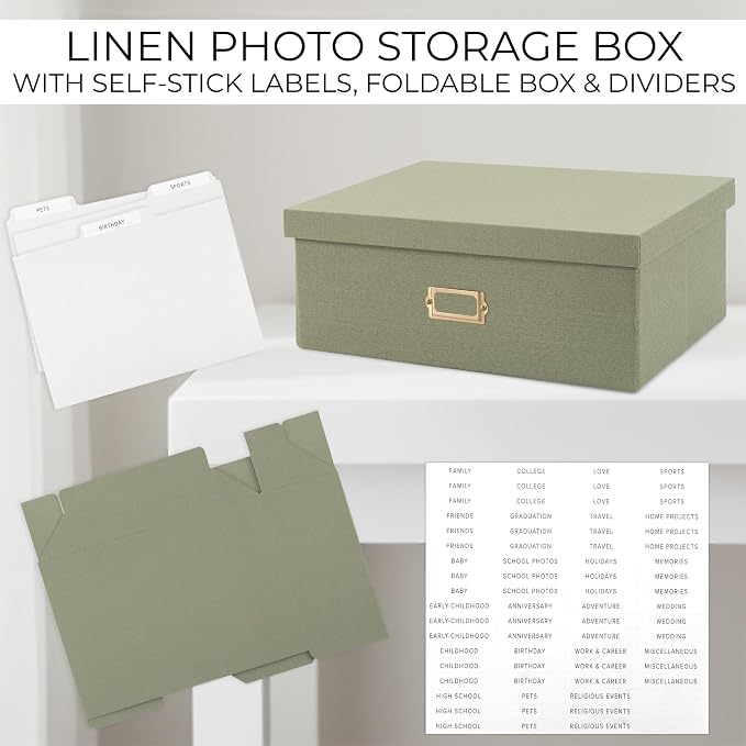 ZICOTO Decorative Photo Storage Box - Sturdy Linen Photo Organizer with Dividers is Perfect to Store Up to 1700 Pictures and 5x7 Photos - Portable Scrapbook Storage Containers with Lid - Image 9