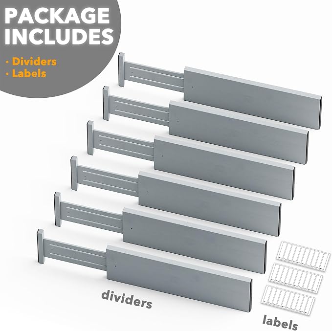 SpaceAid Bamboo Dresser Drawer Dividers 6 Pack, 4.65“ High Adjustable 17“-22” Drawer Organizers, Expandable Organization for Clothing, Clothes, Dressers, Gray - Image 7