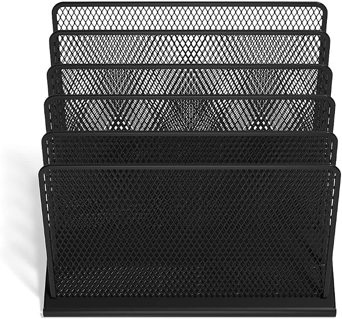 TRU RED Wire Mesh File Organizer, 5‑Compartment, Matte Black, 2‑Pack – Vertical Desktop Sorter for Files, Folders & Mail - Image 3