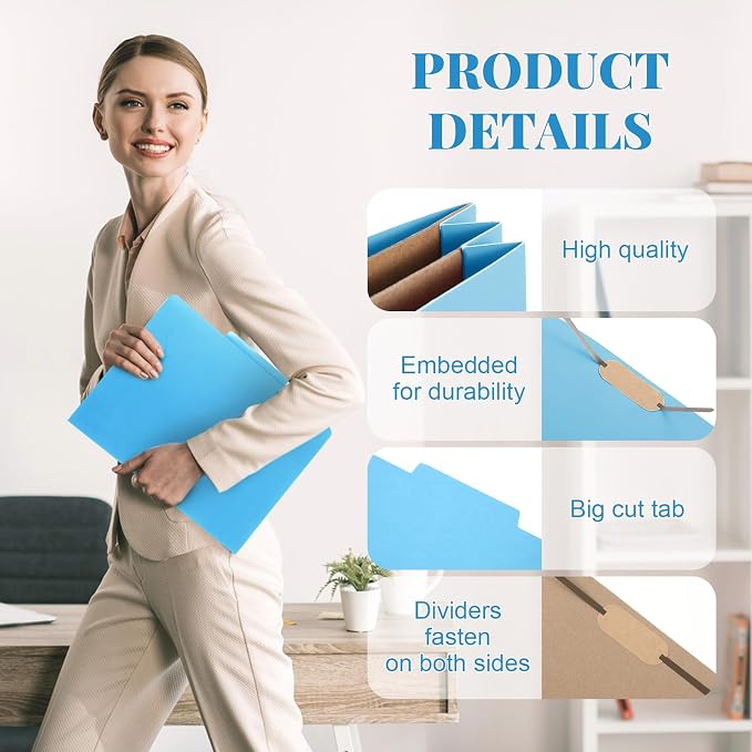 36 Pcs Skyygemm Classification Folder Letter Size, 2 Pocket File,Blue | Back to School Supplies, File Organizer with Fastener, Expanding File Organizer Bulk for Office Employee, Staff, Teacher - Image 6