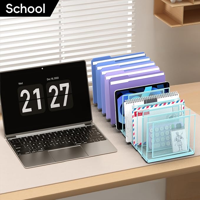 File Organizer for Desk, 11-Section Vertical File Sorter, Paper Holder Organizer Standing Metal File Folder for Office Home Classroom, Blue - Image 9