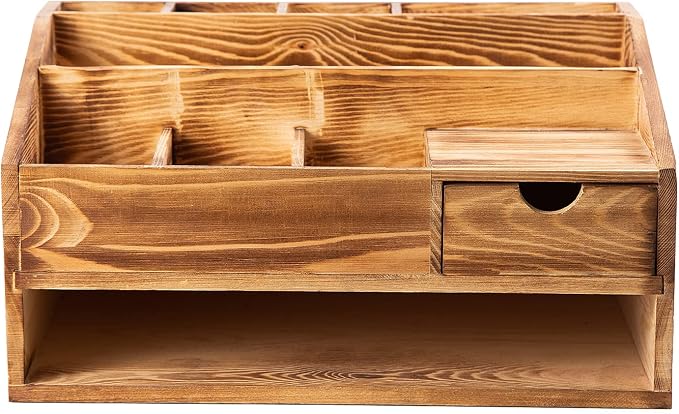 Wood Desk Drawer Organizers with File Organizer Pen holder Decor combo for Desk Organization, Office Desks, Home can arrange calculators, scissors, pens, note papers, etc. (Baked color) - Image 7