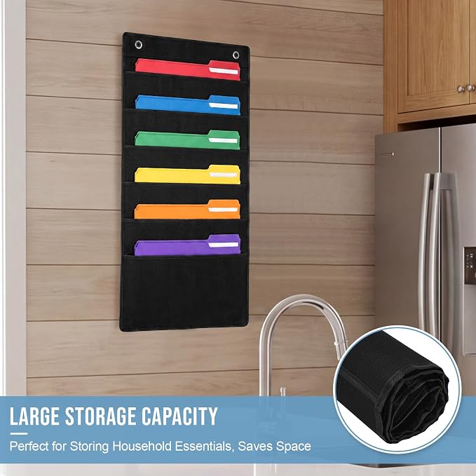 10 Pack Hanging Wall File Organizer, 60 Pockets Storage Pocket Chart, 20 Metal Hangers Included, Versatile Hanging Paper File Folder for Classroom Mailbox Office Home, 30.7 x 14.5 Inch - Image 7