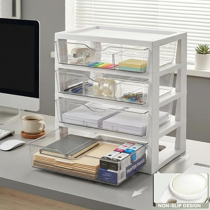 novelinks Drawer Organizer, 4-Tier Paper Organizer Drawers with Dividers | Plastic Desk Organizers and Accessories with Drawers, Under Desk Drawer, File Organizer for Desk, Office Supply Organizer - Image 8