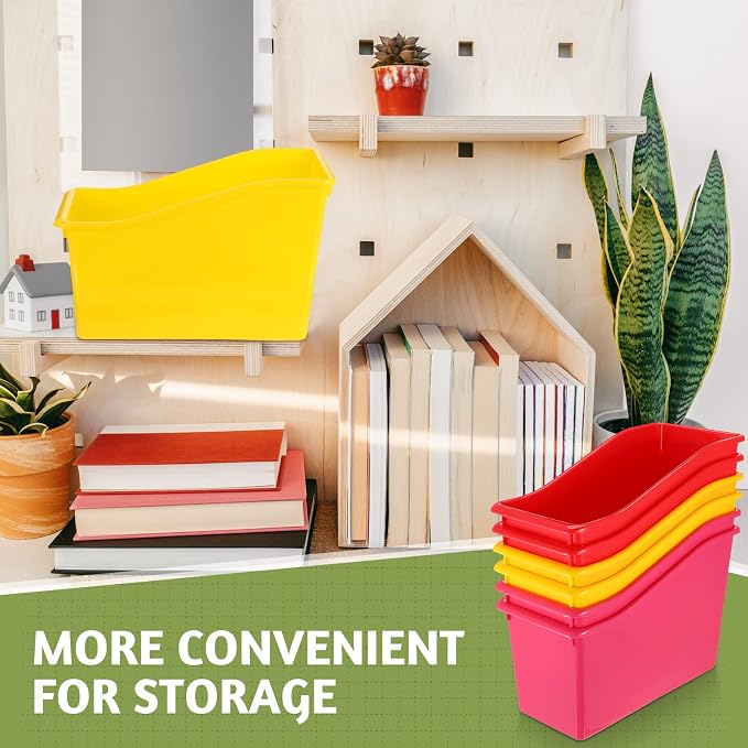 Teling 12 Pcs Book Bins Bulk for Classroom Storage Plastic Magazine Holder with Label Interlocking File Folder Organizer Binder Container Box for School Office Desktop Bookshelf Home (Rainbow) - Image 6