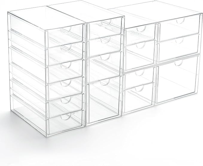 Prsildan 17 Drawers Teacher Toolbox Office Supply Organizer, Set of 4 | Clear Acrylic, Pull Out, Craft Desk Art Supply Accessories Vanity Countertop Bathroom Kitchen Cabinet Makeup Storage - Image 8