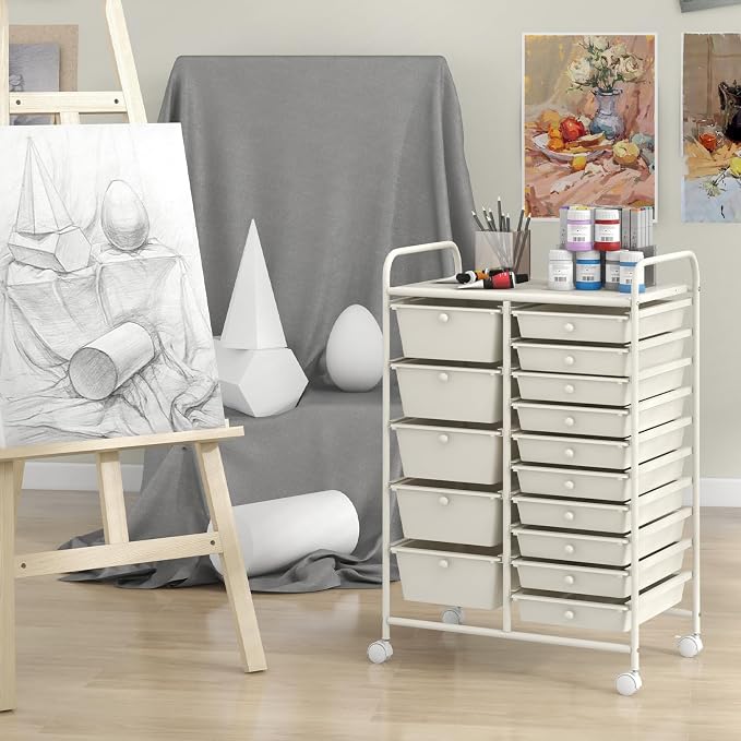Giantex 15 Drawers Rolling Cart, Classroom Organizers, Storage Cart with Wheels, for Teacher Office Home School Supplies Tool Craft Art Paper - Image 9