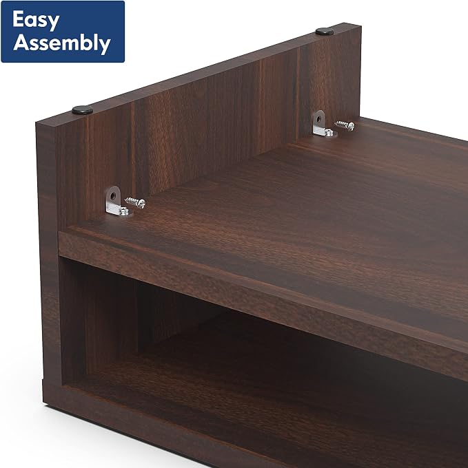 FITUEYES Wooden Monitor Stand Riser, 2-Tier Desk Storage Shelf, Brown | 16.7-Inch Desktop Organizer Fits Laptop, Computer Screen and Office Supplies - Image 7