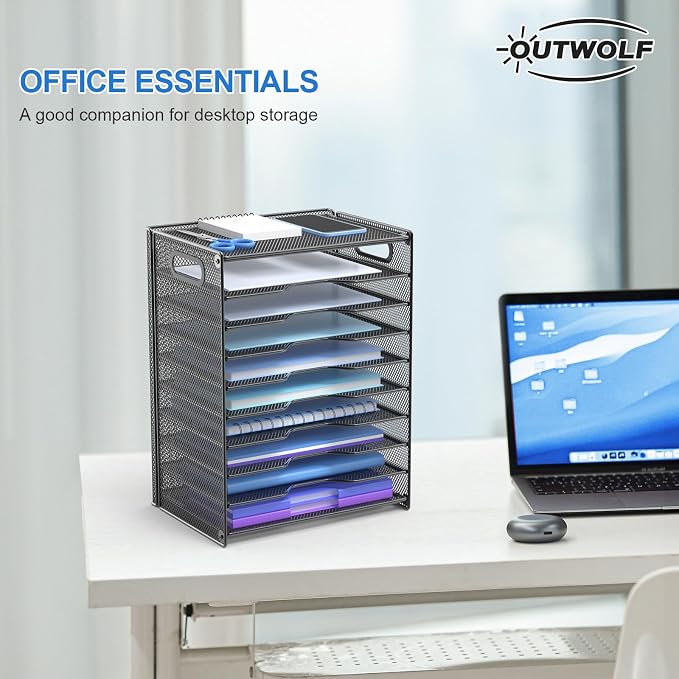 OUTWOLF 10 Tier Paper Organizer - Letter Tray Mesh Desk File Organizer with Handles for Office School Desktop, Black 2 Pack - Image 6