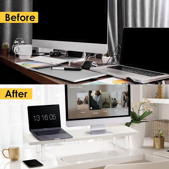 Across-Star Dual-Monitor-Stand-Riser-For-Desk Adjustable Length 32-40 Inch,Large Desktop Computer Monitor Riser For 2 Screens,Desk Shelf Organizer Riser Stand For Computer/Laptop/PC/Printer/TV Black - Image 7