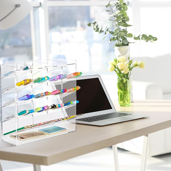 MotiMind Acrylic Pen Organizer Storage for 250 Markers Vertical Marker Organizer Acrylic Pen Display Holder for Office Desk Desktop Stationery Pencil Storage, Clear, 13 x 4 x 12.4 Inch - Image 6