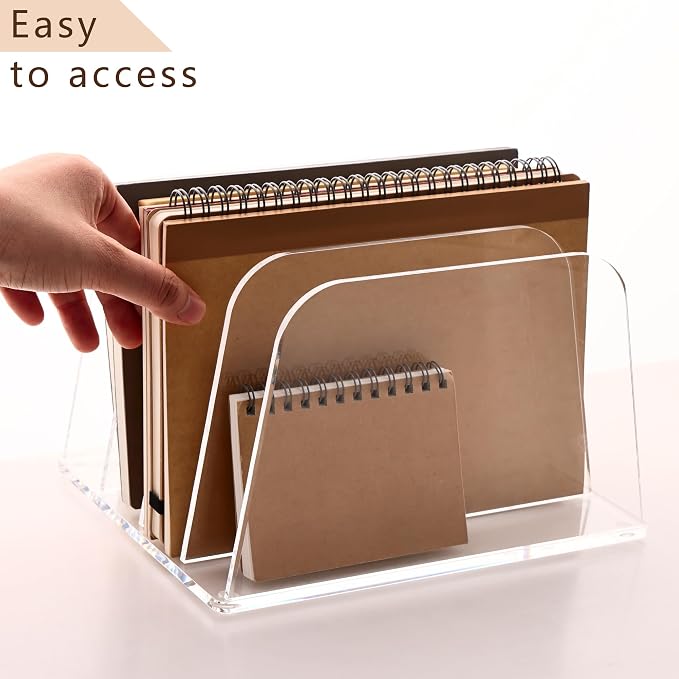 YUXUN Desk File Organizer Upright Clear Acrylic Desktop Organizer File Sorter Office Organization File Holder 4-Section Bookshelf for Home, Office & Classroom - Image 9