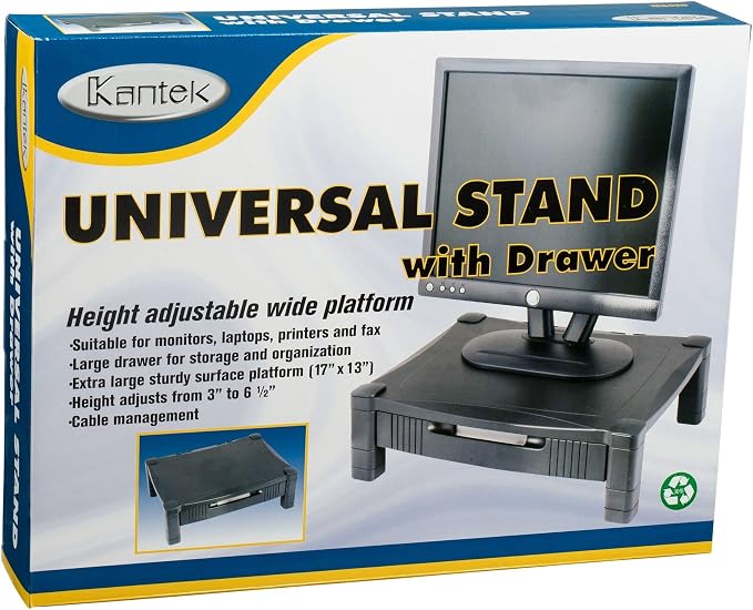 Kantek Monitor Stand With Drawer, 17" X 13.25" X 3" To 6.5", Black, Supports 50 Lbs - Image 9