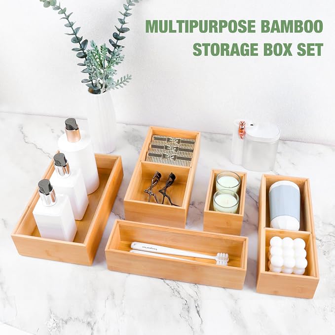 Bamboo Drawer Organizer,5 PCS Silverware Organizer & Kitchen Organizers and Storage,Utensil Drawer Organizer With Removable Dividers for Kitchen,Utensils,Bathroom,Office,Makeup(Natural) - Image 6