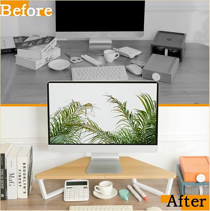 TEAMIX 26 inch Corner Monitor Stand Riser with Keyboard Storage, Maple | Triangle Monitor Stand, Wood & Metal Computer Stand, Laptop Riser, Desktop Organizer, for L Shaped Desk, Home Office & Gaming - Image 7