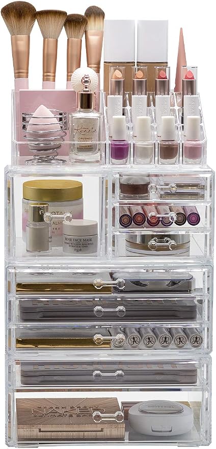 Sorbus Large Clear Makeup Organizer - Detachable 4-Piece Jewelry & Make Up Organizers and Storage Set - Spacious Cosmetic Display Tower - Makeup Organizer for Vanity, Bathroom, Dresser & Countertop - Image 9