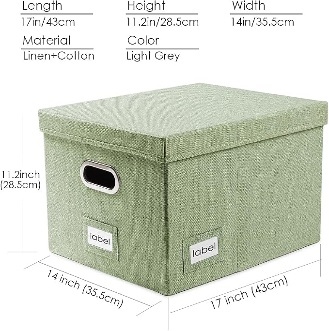 File Organizer Box - Set of 4 Collapsible Decorative Linen Filing Storage Hanging File Folders with Lids Office Cabinet Letter/Legal Size Green 17.1x14x11.1 inch - Image 6