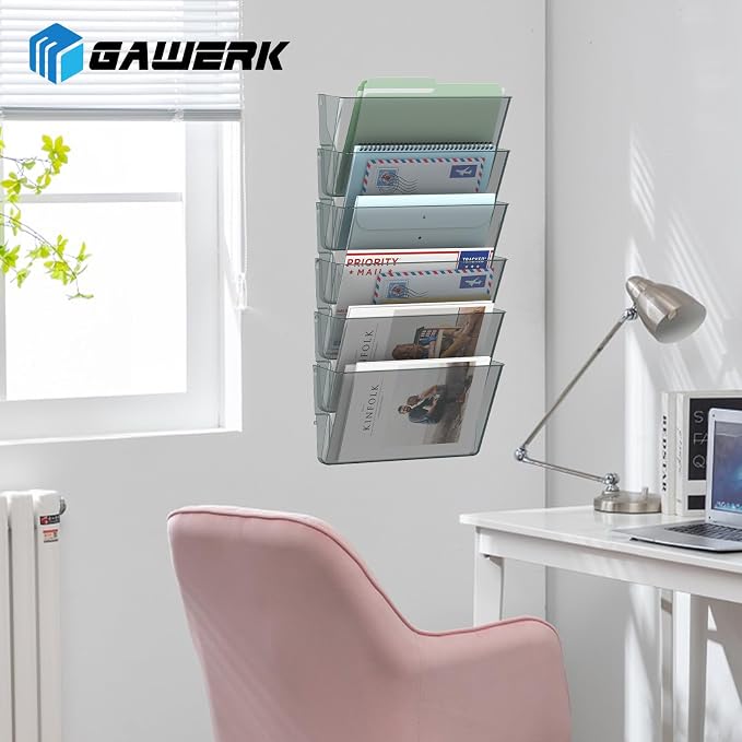 Gawerk Clear Acrylic Single Pocket, Plastic Hanging Wall Mount File Holder for Office Home (Gray, 3 Pack) - Image 7