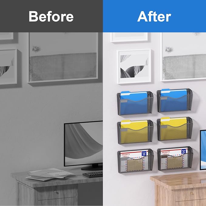 samstar 6 Pack Magnetic File Holder, Mesh Wall File Organizer File Pocket Mail Organizer Paper Folder Holder for Office/Home, No Drilling(Magnetic) - Image 7