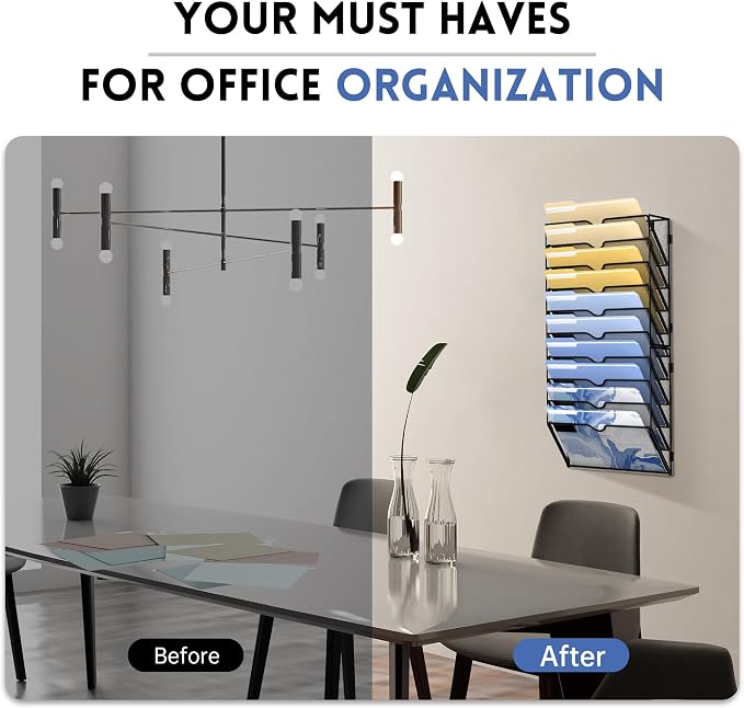 DALTACK 10 Tier Wall File Organizer, Mail Organizer Wall Mounted, 2 Pack | Hanging File Organizer for Papers&Clipboard&Magazine, Suitable for Office Home School Classroom, Assembly Needed, Black - Image 6