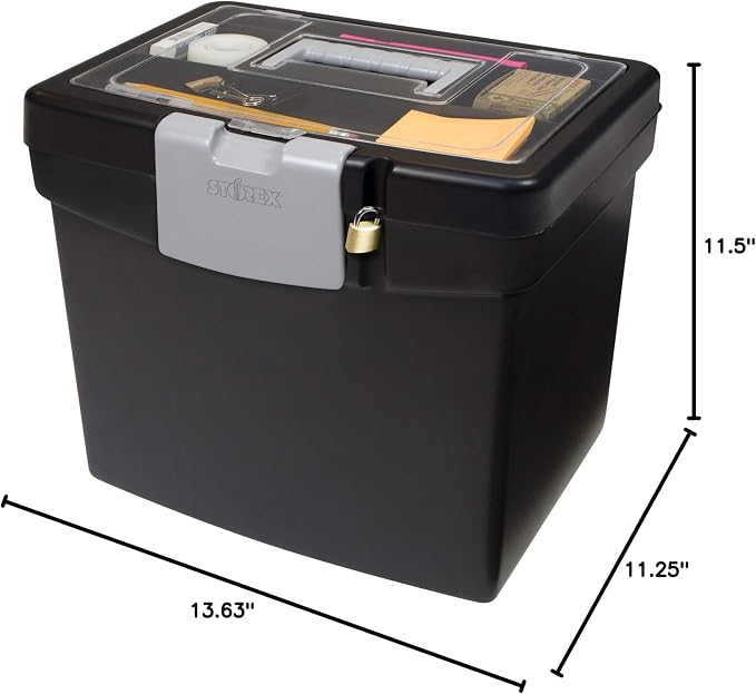 Storex Portable File Box with Organizer Lid – Plastic Office File Storage Box for Letter Paper and Hanging Folders, Obsidian, 1-Count (61504C01C) - Image 10