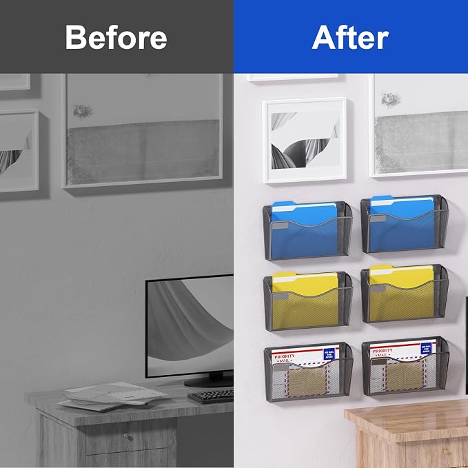 samstar 6 Pack Mesh Wall Mounted File Holder Metal Wall File Pocket Mail Organizer for Office/Home(with Label Panel) - Image 7