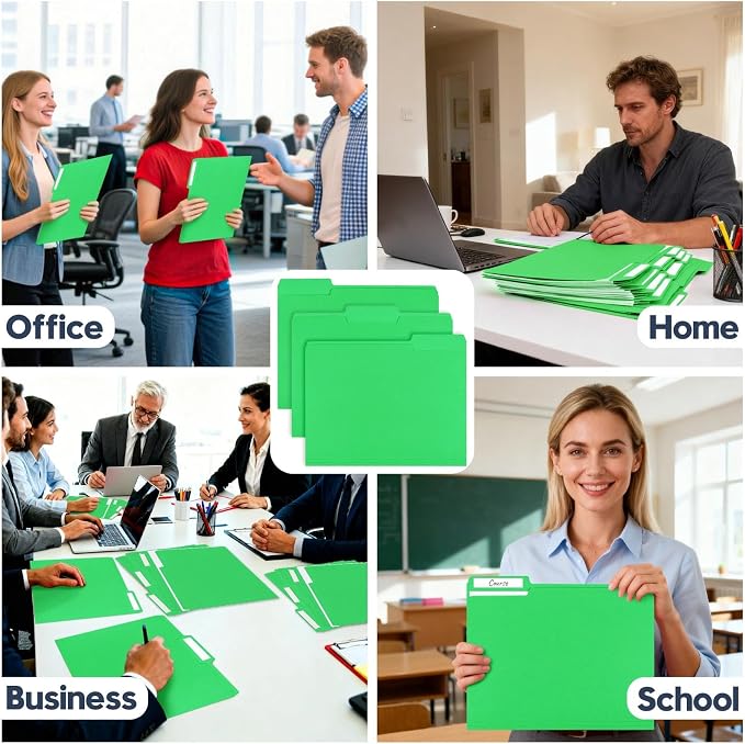 File Folders,150 Pack Letter Size Colored File Folders,8.5" x 11",1/3 Cut Tab,Durable Paper Bulk Folders with Blank Labels,File Folders for Office Business School Home Use,Grass Green - Image 7
