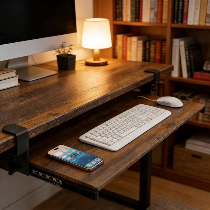 Keyboard Tray Under Desk Pull Out with Extra Sturdy C Clamp Mount System, 32.8 (38 inch Including Clamps) x 12 Inch Slide-Out Platform Computer Drawer for Typing Vintage AX01WG202 - Image 9