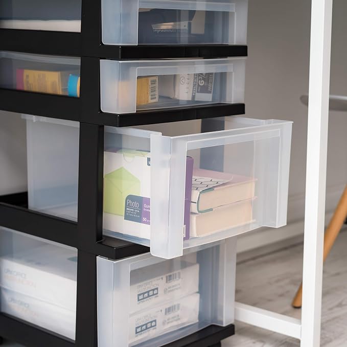IRIS USA 4-Drawer Rolling Storage Cart, Black/Clear | Keep craft supplies, office essentials, classroom items, and accessories organized with easy-access drawers for daily use - Image 8