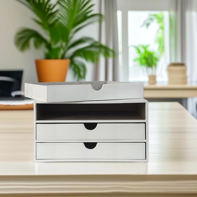 UnionBasic Document Organizer, 3-Drawer File Cabinet Document Storage Box, Office Desktop Filing Organizer, Croco White - Image 7