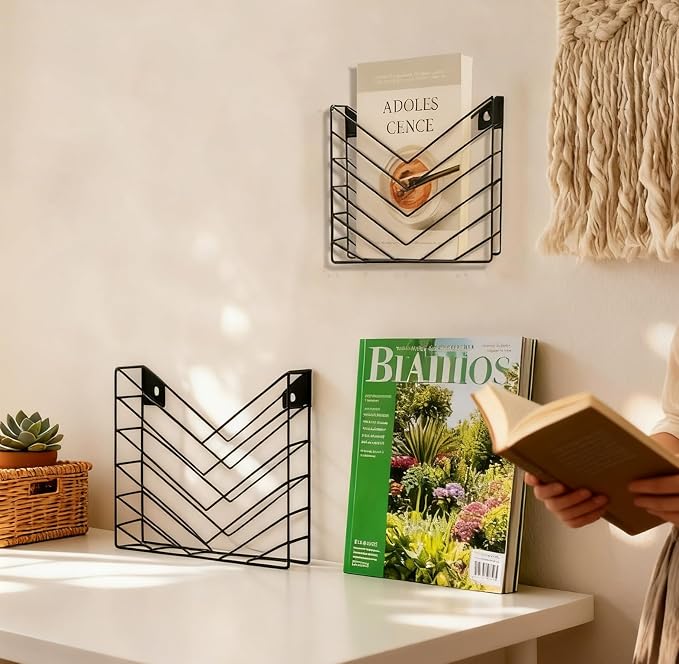 CROISSANT Black Wall Mounted File Organizer,Metal Magazine Basket, Concave Wall Mounted Magazine Rack, Suitable for Hanging File Folders for Office Living Room (Black, 1 Pack) - Image 7