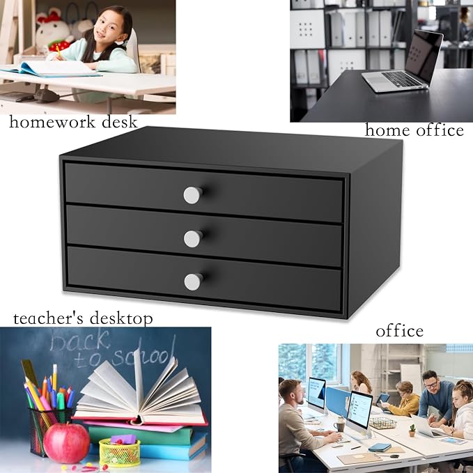 Metal Desk Top Drawers, Small Table Organizer with 3-Drawer Storage Organizer for A4 File, Desk File Storage Organization for Office, Home, No Assembly Required, Black - Image 7