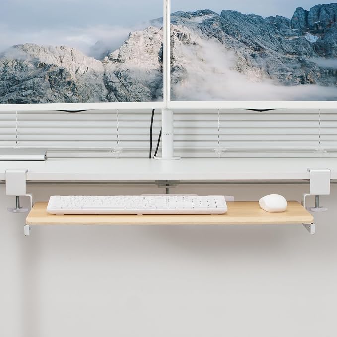 VIVO Light Wood Large 27 x 11 in Under Desk Keyboard Tray, MOUNT-KB05A | Keyboard Tray for Typing, Slide Out Platform, Extra Sturdy C-Clamp Mount System, Computer Drawer, White Frame - Image 8