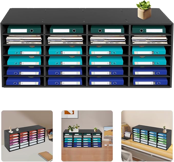 Literature Organizer 24 Slots Desk File Literature Sorter Mailbox Sorter Paper and Mail Organizer Desktop Paper Storage Holder for Home, Office 11.02lbs Each Slot Capacity (39.4*11.8*16.5in, Black) - Image 9
