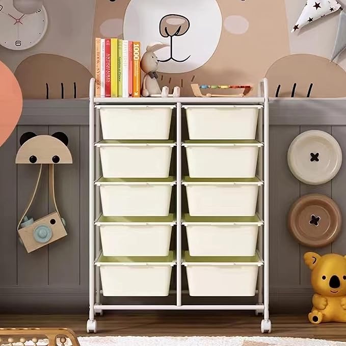 Ytaoka Rolling Cart with 10 Drawers, Plastic Drawer Cart with Metal Frame, Multipurpose Art Craft Cart Organizer with Wheels, Utility Cart with Drawers for Home, Office, School, White - Image 7
