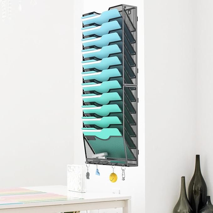 Gawerk 13-Tier Wall File Organizer Hanging Wall File Holder Wall Mount Paper Folder Organize - Image 5