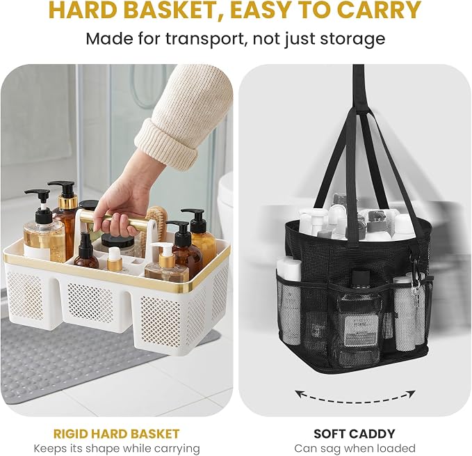 BYUNER Portable Cleaning Caddy & Shower Basket: Hard Plastic Caddy Organizer with Handle, 4 Divided Compartments, All-Side Drainage for Bathroom, Dorm & Utility, College Dorm Room Essentials - Image 9