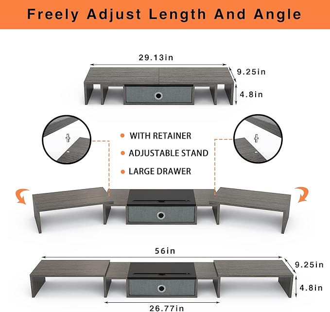 WESTREE Triple Dual Monitor Stand Riser with Drawer,Extra Large Adjustable for 2~3 Monitors,Solt for Phone & Tablet, Desktop Organizer Stand for Computer,Laptop,Printer,TV - Image 7