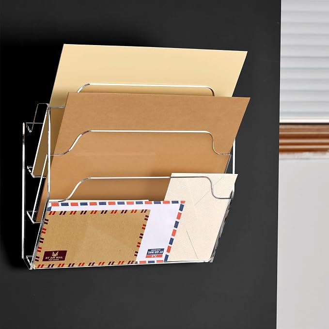 DINGHUO 3 Pockets Acrylic Hanging Wall File Organizer for Office | Wall Mounted Magazine File Holder for Mail Paper Document Organization, No Assembly Required, Hooks Screws Included - 1 Pack - Image 8