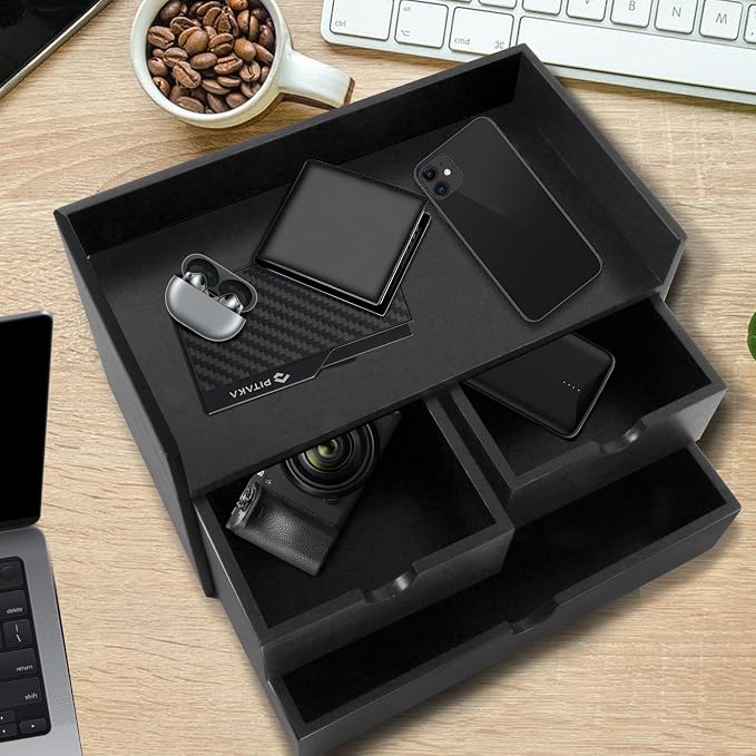 Charmewooden Desk Organizer with Drawers Countertop Drawers Organizer Tabletop Storage Organization Box Home Office Workspace Bathroom Toiletries Supplies (black with shelf) - Image 7