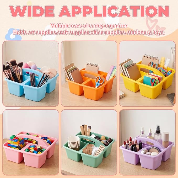 Kathfly 18 Pack Classroom Caddy Organizer with Handle, Plastic Art Craft Cleaning Caddy Bulk, Small Multipurpose Supply Organization Storage Basket for Table Desk Office Pencil Teacher (Mixed Color 2) - Image 7