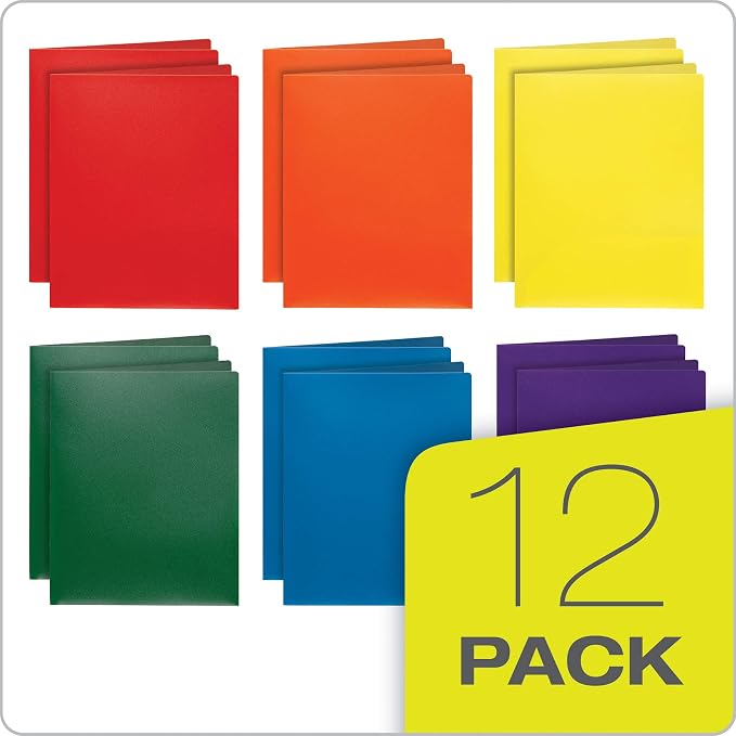 Oxford 2 Pocket Folders, Sturdy Plastic Portfolio, Folder for School and Office, 2 Pocket Paper Organizer, Letter Size, Asst. Colors, 2 Each (Blue, Green, Yellow, Orange, Red, Purple), 12 Pack (14188) - Image 6