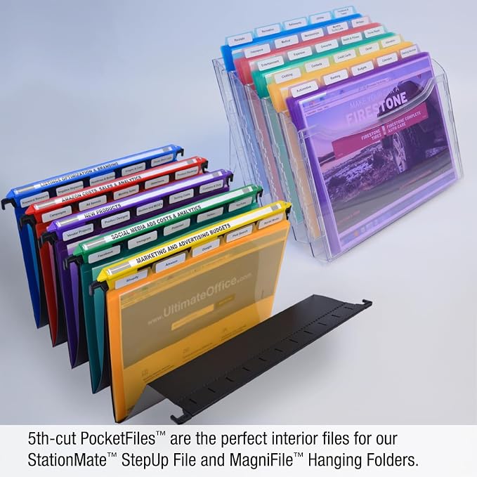 Ultimate Office Poly Color File Folders Letter Size, 5th-Cut Tabs Set of 50 | PocketFiles Heavy Duty Transparent Files, Sealed on 2 Sides to Secure and Protect Documents and are Tabbed for Easy Indexing - Image 6