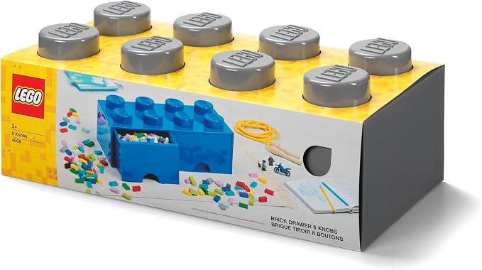 LEGO Brick Drawer 8 Knobs 2 Drawers Storage Box DARK STONE GREY | Stackable Storage Box 2 Pull-Out Drawers 8-Knob Brick Design Toy & Desk Storage Home Decor Office Kids Room - Image 5