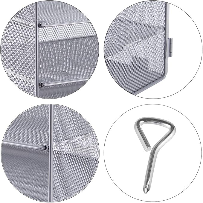 5 Slot Mesh Desk Organizer Tray, File Paper Letter Folder Holder Desktop Paper Sorter Mail Organization Rack Storage Accessories, for Office Home School Classroom, Silver - Image 5