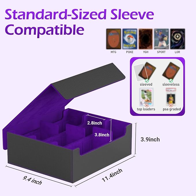 3-Row【2400+】 Trading Card Storage Box, Card Organizer Holder with 8 Dividers, Case Fit for MTG TCG Magic Commander Deck Playing Cards, Deck Box for Sport Card - Image 6
