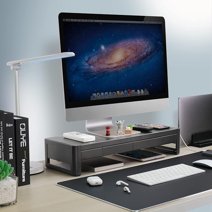 meatanty 3 In 1 Monitor Stand Riser with 2 Drawers,1 Wireless Charging Module and 4 USB Ports,Metal Computer Stand Support Transfer Data & Charging,Desk Organizer for PC,iMac (21 inches) - Image 8